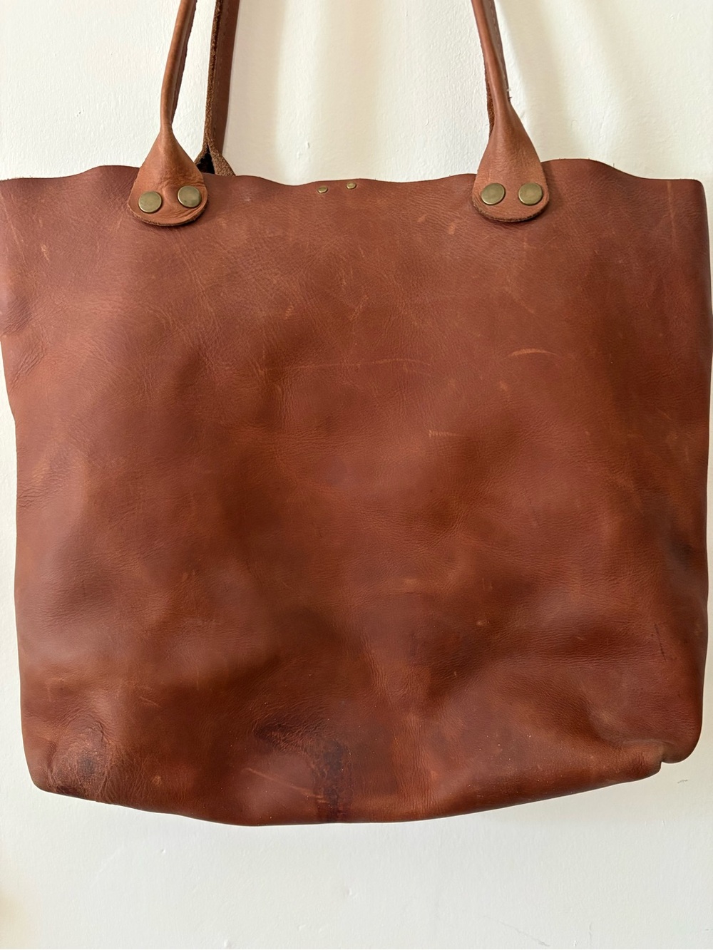 1970s Hudson Bay Stripe & Leather Tote Bag in Red, Yellow, Blue - One of a Kind - Picture 5 of 8